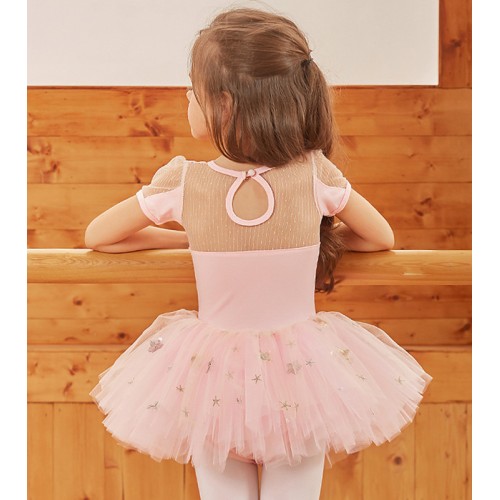 Children Pink tu tu skirts girls short-sleeved ballet exercise clothes  stage performance ballet Tutu costume